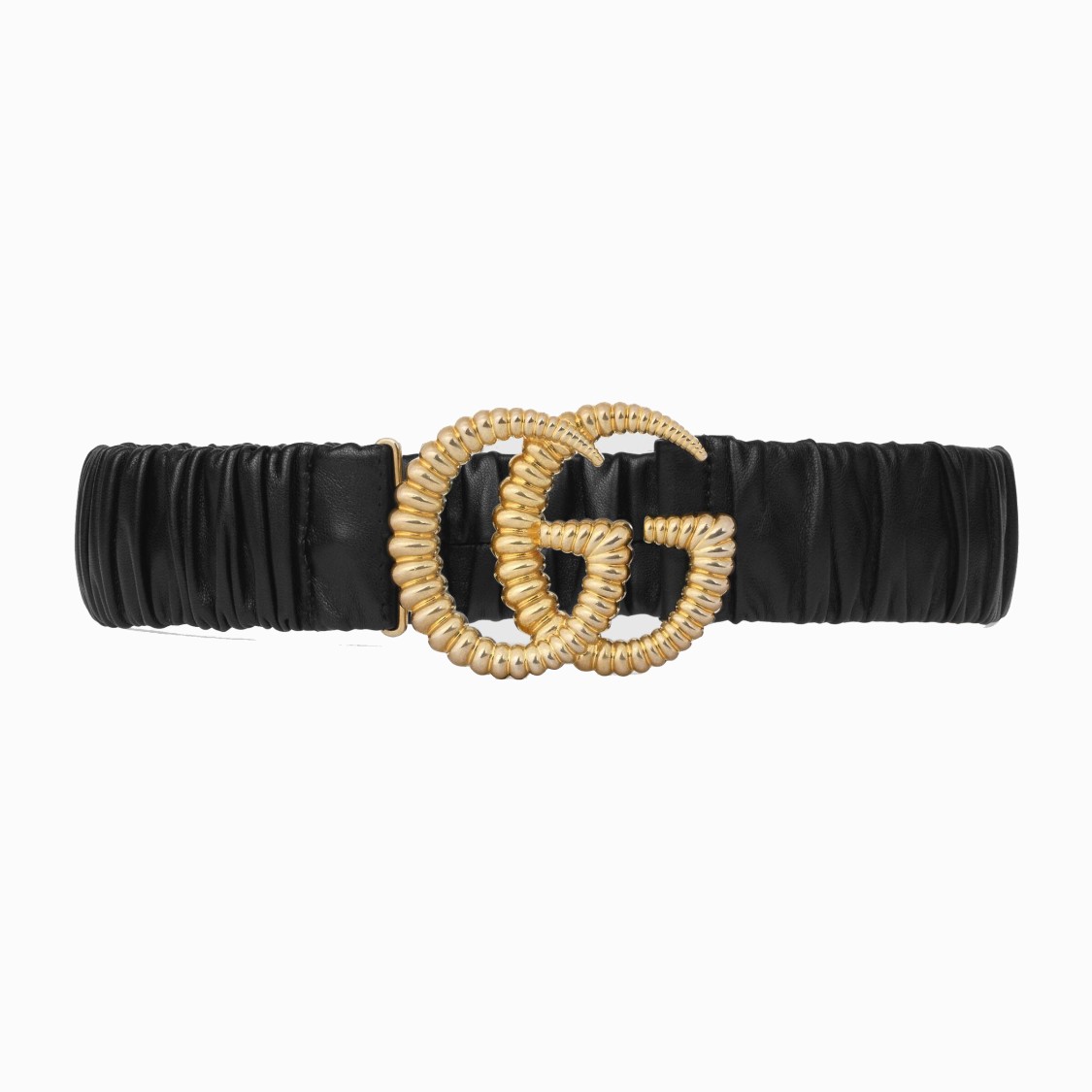 shop GUCCI Saldi Cintura: Gucci cintura in pelle nera con finiture doppia G color oro.
Cintura elasticizzata. 
Altezza 4 cmm. 
Made in Italy.. 602074 B340G-1000 number 8154107